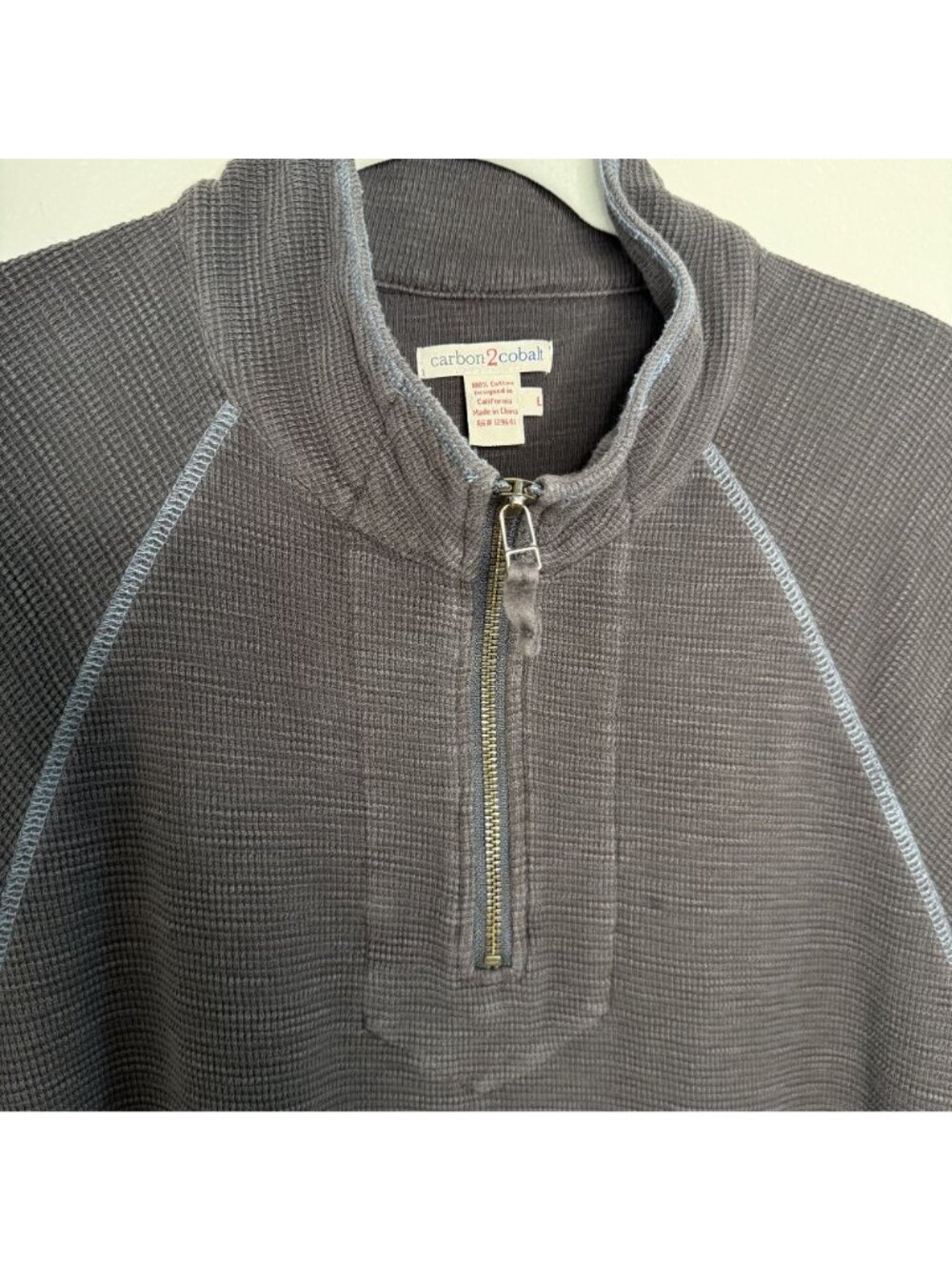 Carbon2Cobalt Charcoal Quarter-Zip Waffle Knit Shirt, L - Picture 4 of 6